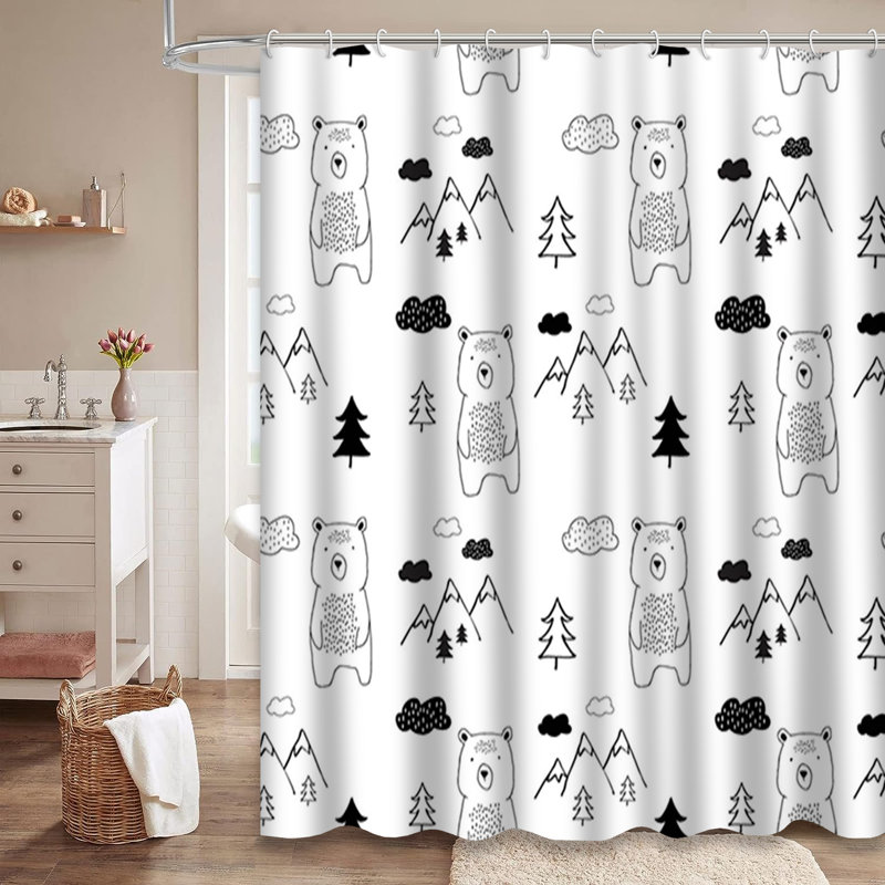 Rideau de douche avec 12 crochets Bear Bear, L 72 po x l 84 po