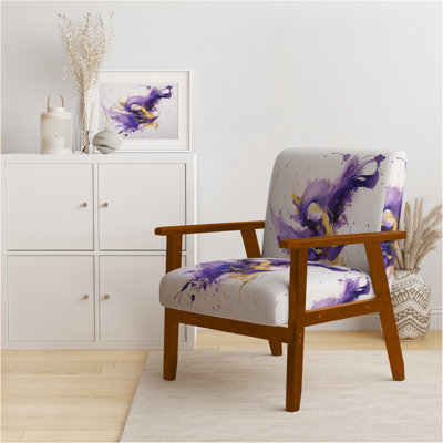 Purple And Gold Splash - Upholstered Midcentury Modern Arm Chair