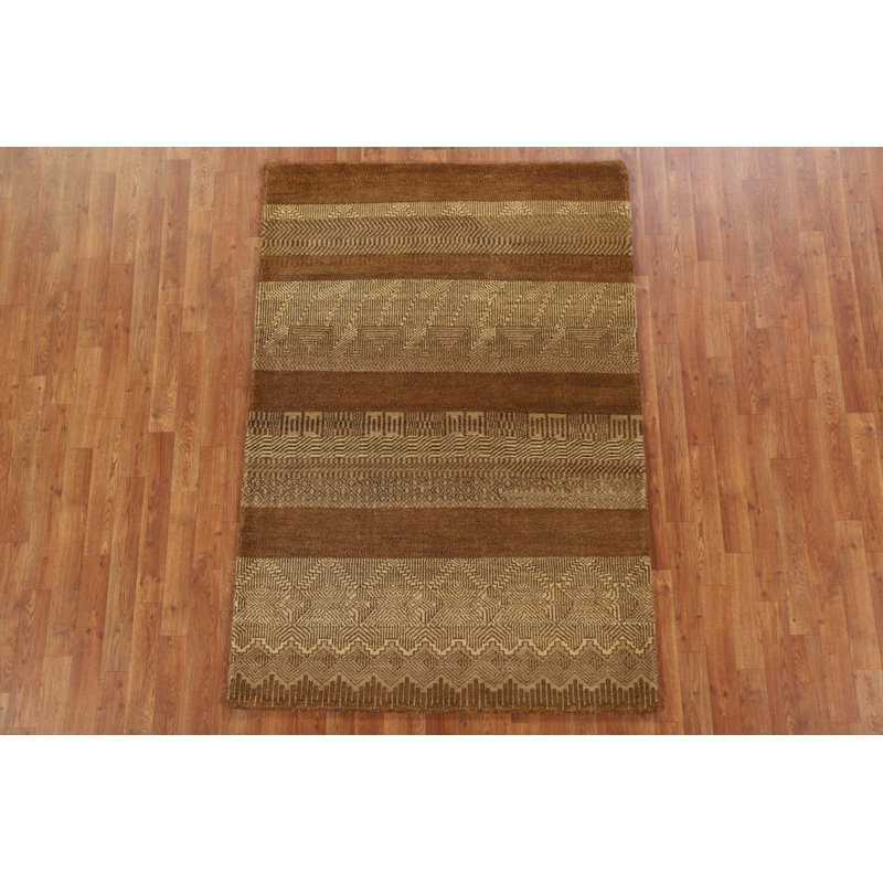 Tapis rayé Gabbeh Kashkoli noué à la main 4 x 6