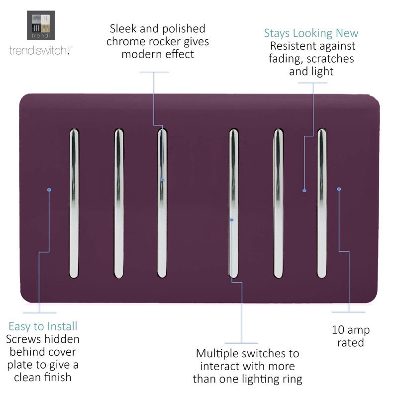 Trendi Switch Gang 1 or 2 Way Light Switch, Plum