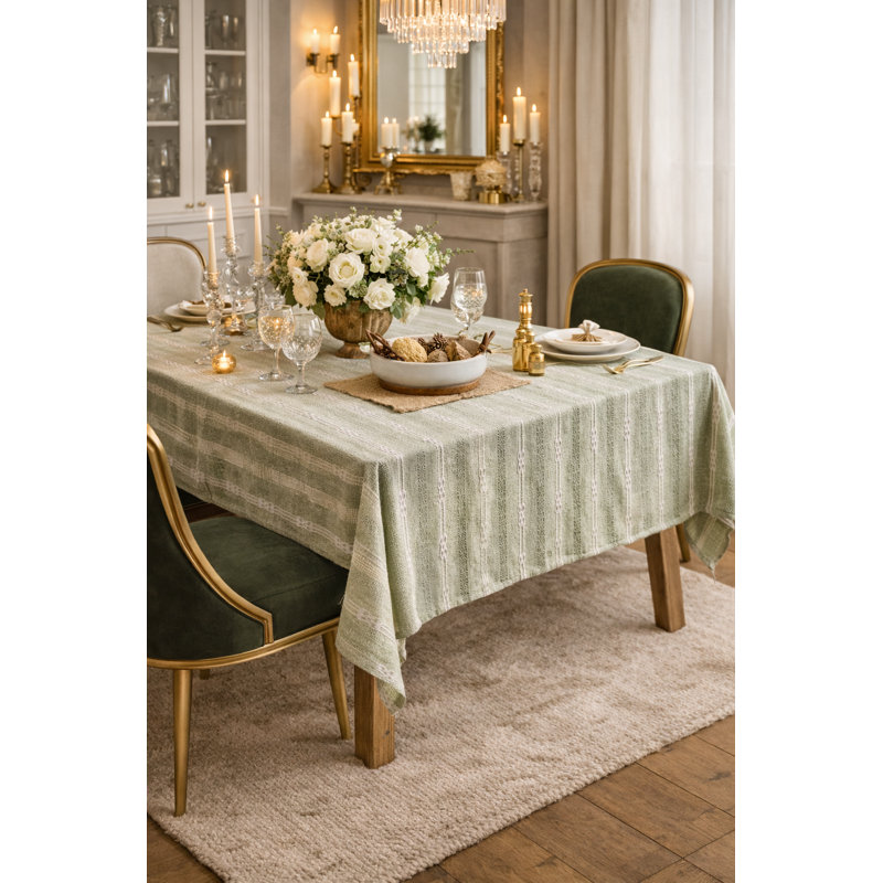 Farmhouse Green Jacquard Textured Woven Tablecloth, Rustic Country Decorative Dining Table Cover 56" X 88", 88" L x 56" W