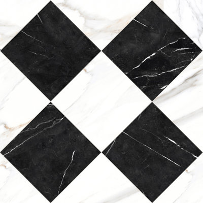 Tavari Checkerboard 10X10 Marquina And Calacatta