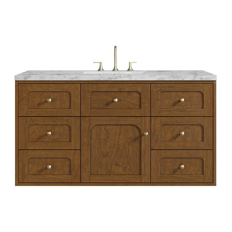 Laurent 48" Single Bathroom Vanity Set, Carrara White, 8" Widespread, Honey Brown