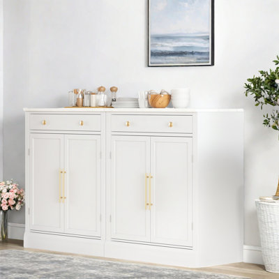 Modern Sideboard With 1 Drawer, 2 Adjustable Shelves And 2 Door Shelves, Set Of 2