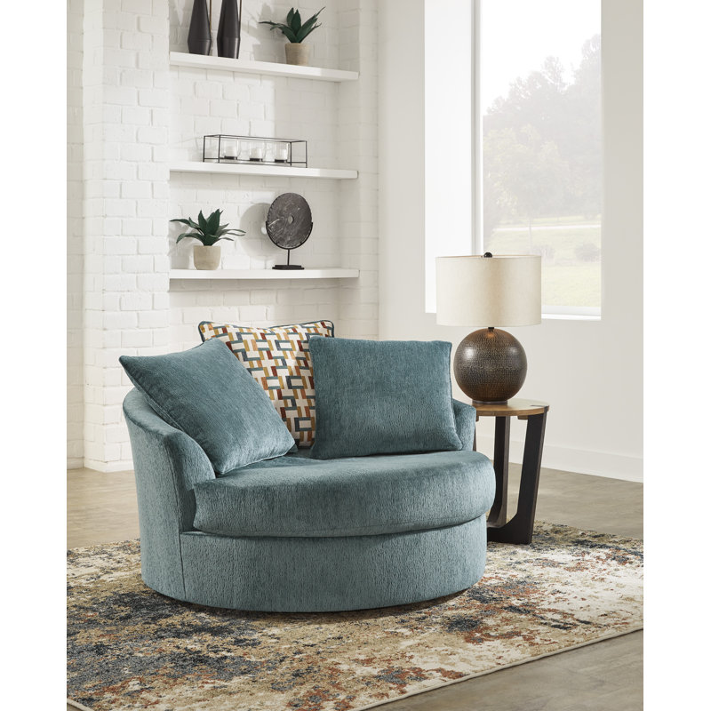 Lesniak Oversized Swivel Accent Chair, Blue Fabric