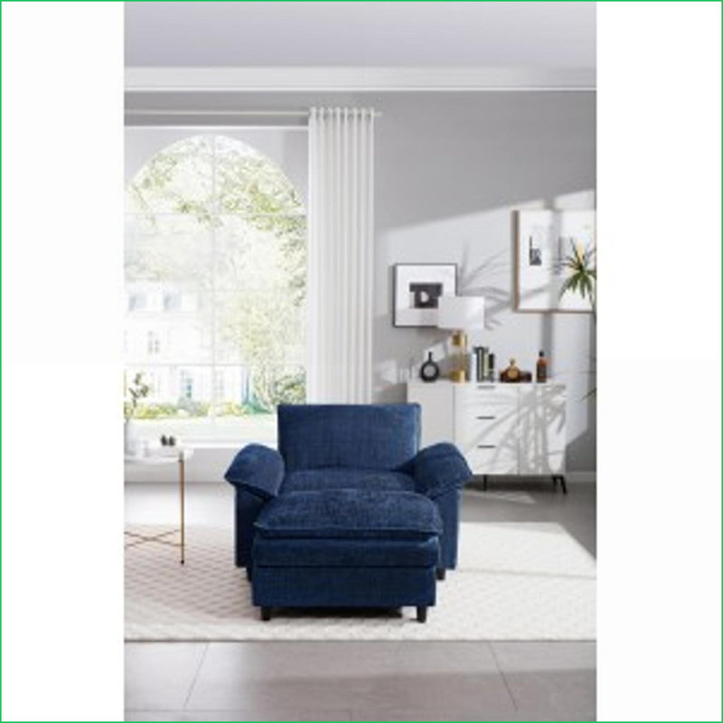 Chaise d'appoint avec repose-pieds surdimensionné en chenille moderne pour salon et bureau | Chenille | Bleu marine, Bleu