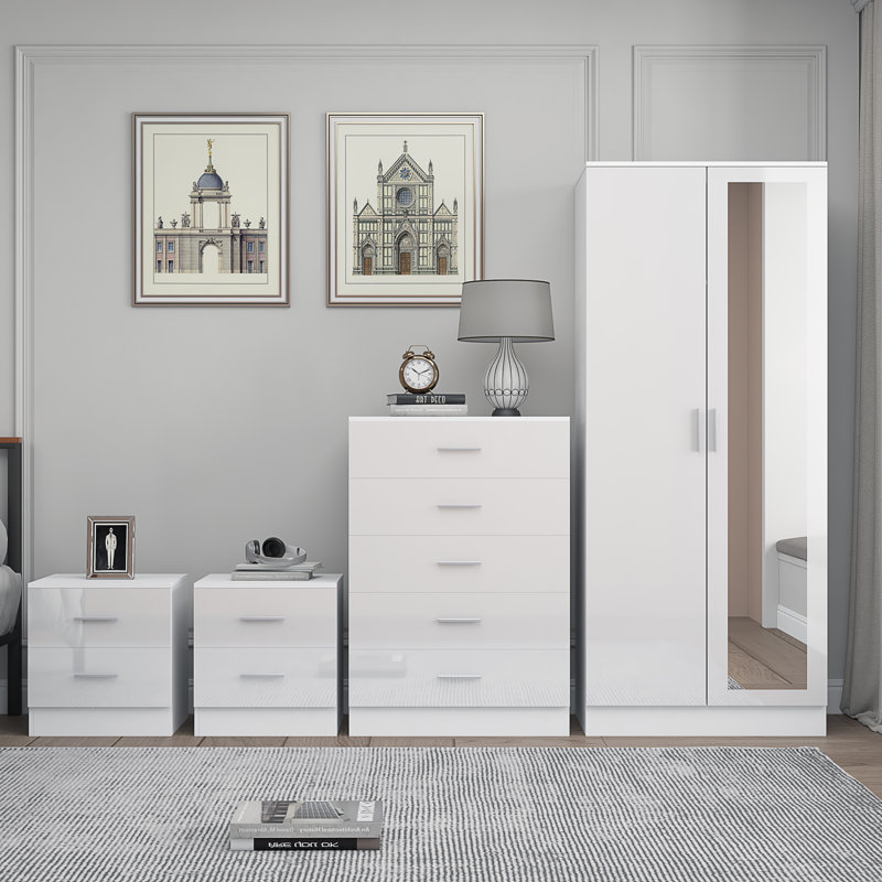 Eva Piece Bedroom Set, White Gloss / Matt White