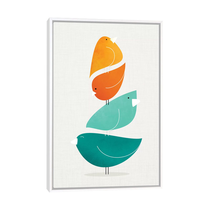 «Bird Stack II» par Modern Tropical - impression d'art graphique, H 60 po x l 40po x P 1,5 po, Toile blanche encadrée