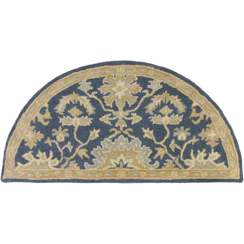 Tapis beige / bleu marine en laine touffeté à la main BuckHill, Demi-cercle : 2 pi x 4 pi