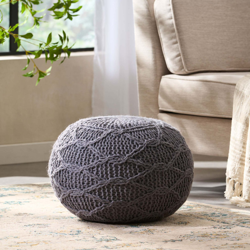 Pouf rond en laine 20 x 20, Laine anthracite