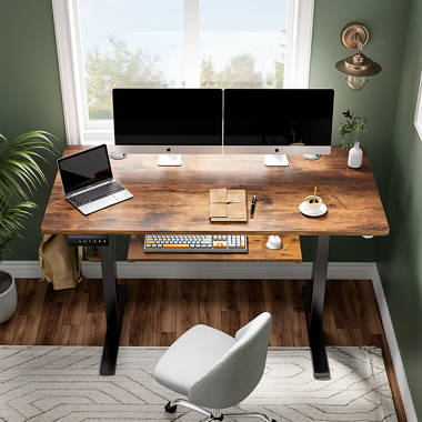 Jakyb Standing & Height-Adjustable Desks Latitude Run Color (Top/Frame): Oak Natural/White, Size: 46.46'' H x 55.12'' W x 23.62'' D