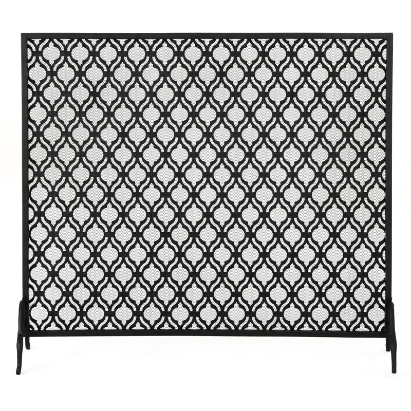Pare-étincelles en fer simple à panneau, aspect contemporain à cercles superposés, finition noire, profondeur de 38,44 po, largeur de 11,25 po, hauteur de 34,7 po, protège les cendres et les braises de la flamme, panneau d'écran à assembler, moderne