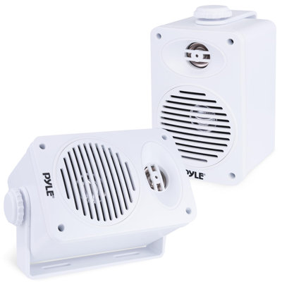 Paire de haut-parleurs d'intérieur et d'extérieur Pyle - Système de haut-parleurs double amplifié et imperméable double de 3,5 po à 2 voies de 200 watts avec tweeter en polymère haute conformité de 1/2 po - à la maison, en bateau, en bateau, sur le pont, sur la terrasse, au bord de la piscine (blanc)