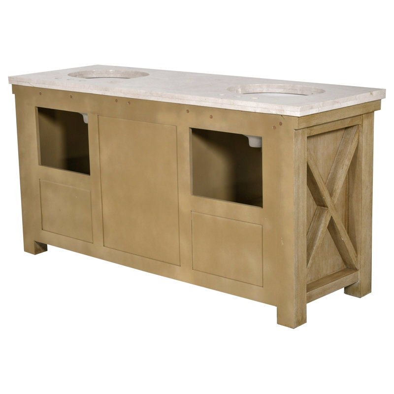 Meuble-lavabo double 72 po avec plateau en marbre Birender, Naturel