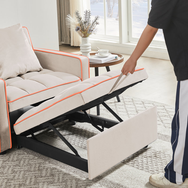 Chaise d'appoint pliante rembourrée Mamedov Three-in-One, Velours crème