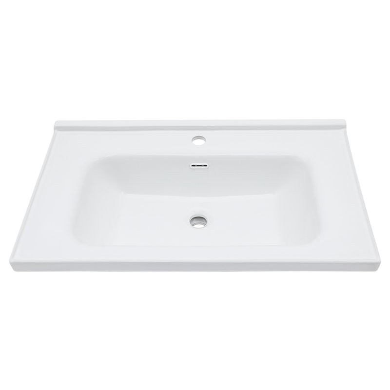 32" W x 20" D Rectangular White Ceramic Single Bathroom Vanity Sink Top with Overflow (Sink Only)