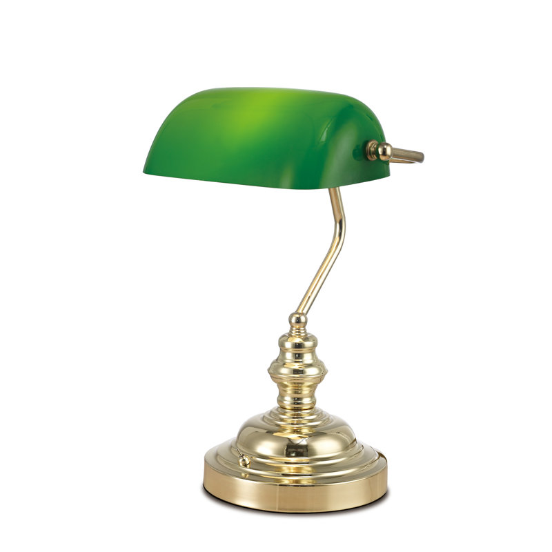 Krantz Metal Bankers Lamp, Polished Brass/Green