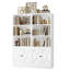 H Bibliothèque à 5 niveaux H 70 "x l 47" avec 3 tablettes ouvertes, 2 armoires | Grande armoire de rangement pour la maison et le bureau-1021068859