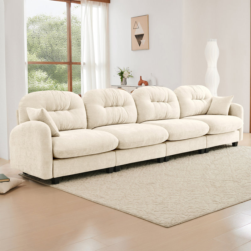Canapé modulaire à quatre places modulaire, Chenille beige, H 36,6 po x l 140 po x P 34,2 po