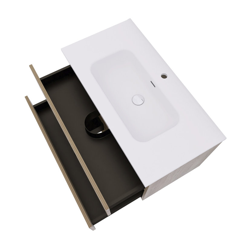 Meuble-lavabo mural 36 po en chêne brut et chêne brut avec lavabo en céramique