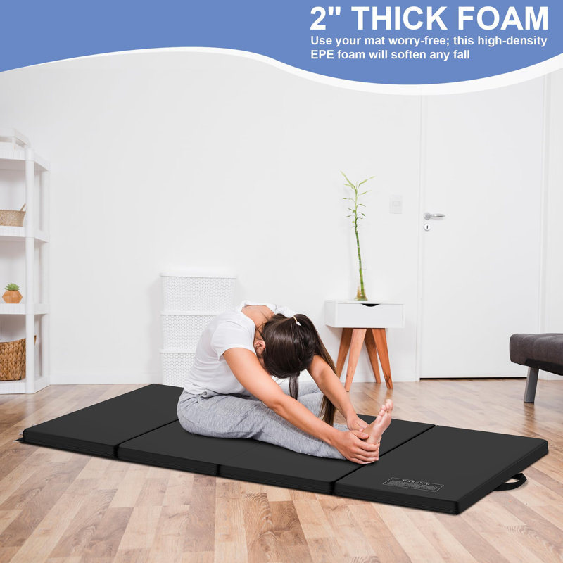 Black 3'x6'x2'' Folding Gymnastics Exercise Mat with PU Leather
