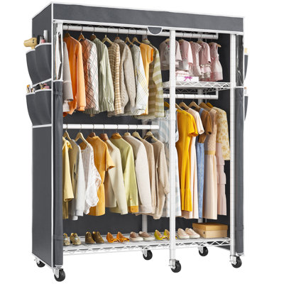 Clothes Rack With Cover Heavy Duty Clothing Rack For Hanging Clothes Loads 550 Lbs, Adjustable Closet With Wheels