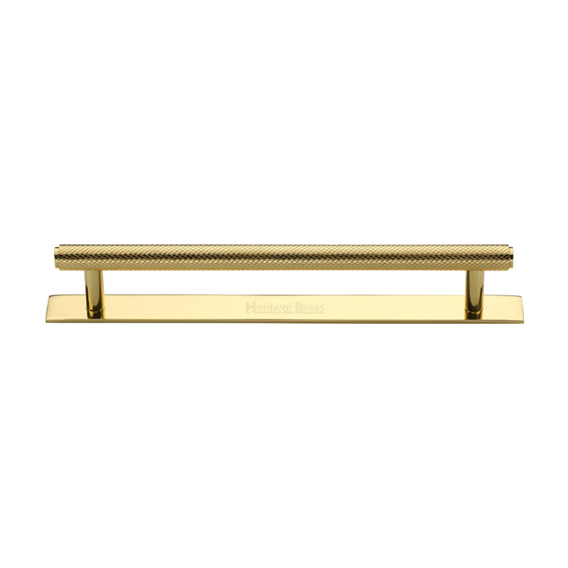 Heritage Brass Heritage Cabinet Pull Knurled Design with Plate, 16cm, Polished Brass