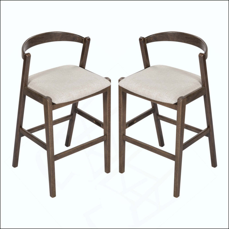 Tabouret de bar d'intérieur en bois d'hévéa, fini et revêtement, ensemble de 2, Brun