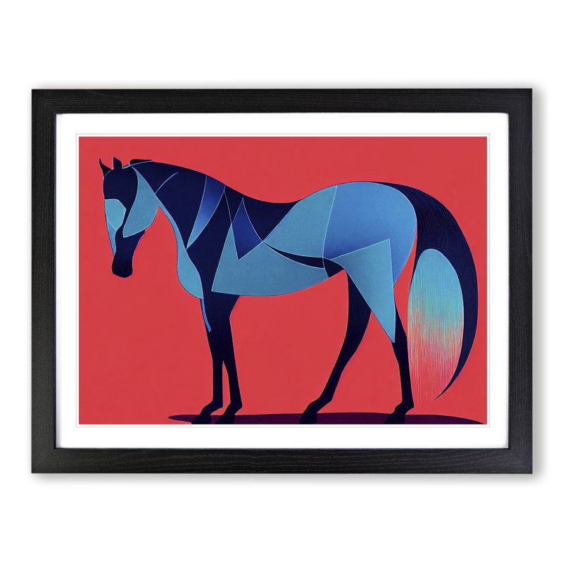 Horse Nouveau Abstract - Single Picture Frame Print, 25cm H x 34cm W x 2cm D, Black