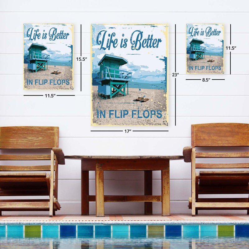 «Life Is Better In Flip Flops», impression sur métal, H 15,5 po x l 11,5 po x P 0,04 po