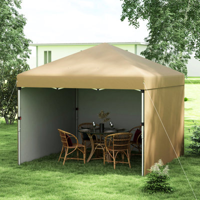 10' X Pop Up Shelter With 3 Sidewalls, Adjustable Height, Garden Patio Party Event Gazebo Tent Shelter, Beige Instant Tent,