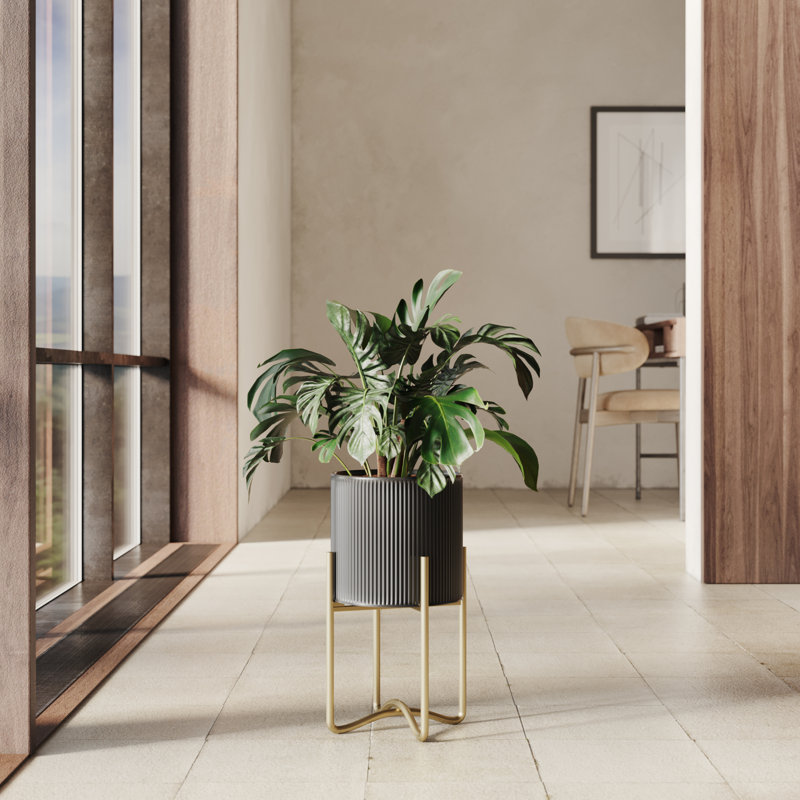 Clabe Everett Pot with Ambrose Base, 16.25" H x 9.25" W x 9.25" D, Gold