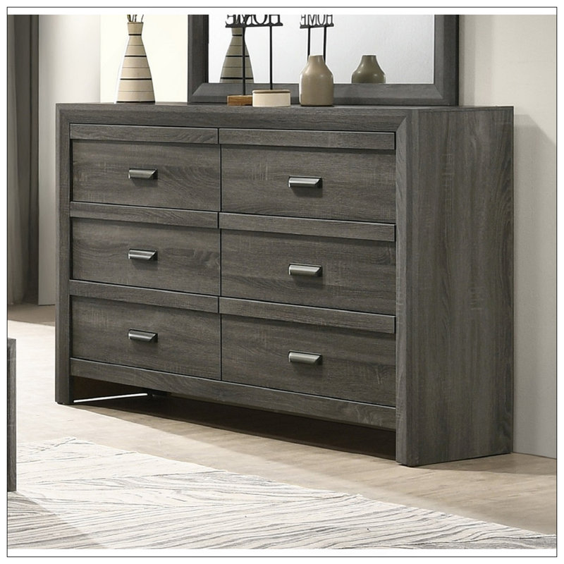 Commode contemporaine 1 pièce à six tiroirs avec rangement, Gris