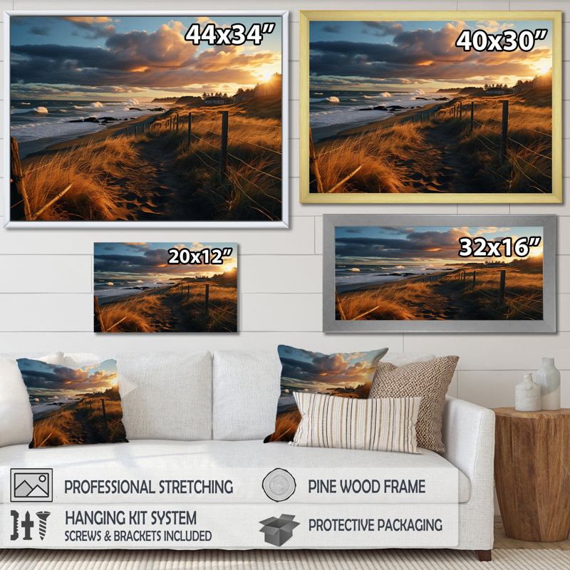 Superbe paysage côtier IV sur toile, Cadre naturel flottant, H 34 po x l 44 po x P 1,5 po