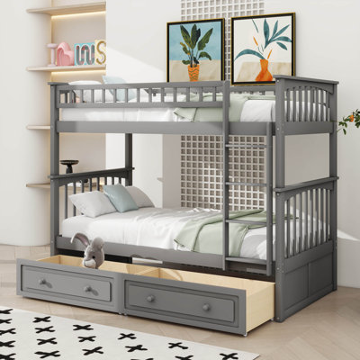 Twin-Over-Twin Bunk Bed Featuring Drawers, Convertible Sleeping Solutions by Harriet Bee