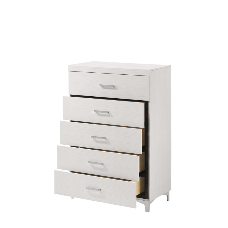 Commode spacieuse à 5 tiroirs avec pieds en métal durables et tiroirs coulissants pour un rangement efficace