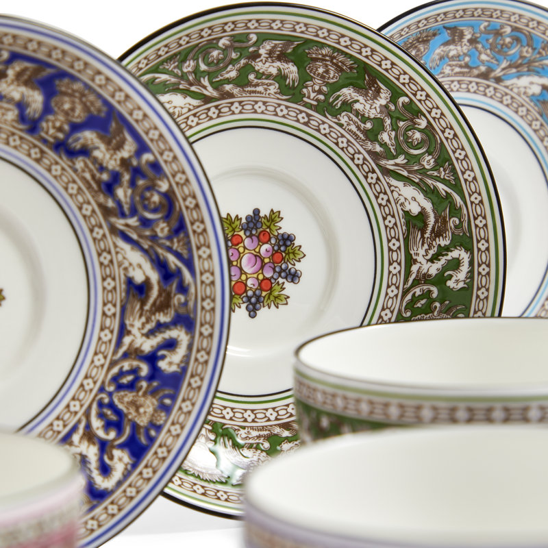 Florentine Tea Bowl & Saucer, Set of 6, Mixed Colours