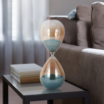Decorative Glam Glass Hourglass Sculpture for Office Decor - Modern Object Accent for Bedroom Styling, Living Room Tabletop or Home Decoration - Gold