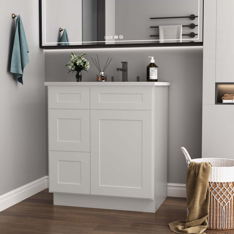 Armoire de cuisine à base de meuble-lavabo avec porte de gauche et l 30 po x P 21 po x H 34,5 po, Gris clair