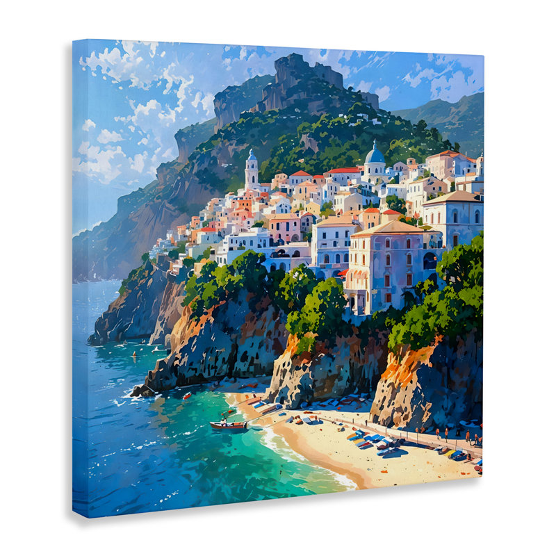 Seaside Town's Beach View Canvas, design by LSR Creative Studio, 17" H x 17" W