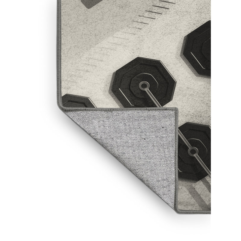 Machine Washable Cain Barbell Weightlifting Modern & Contemporary Geometric Rug in Gray – Gray Binding, 8x10