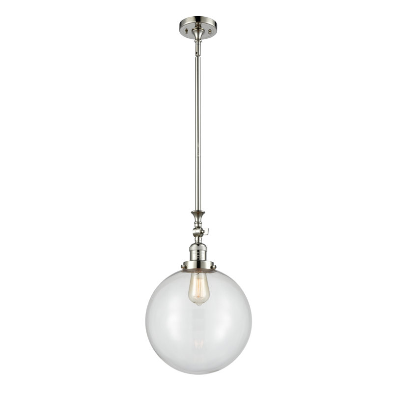 Luminaire suspendu sphère 1 lumière Clermont, Nickel poli, DEL, Transparent