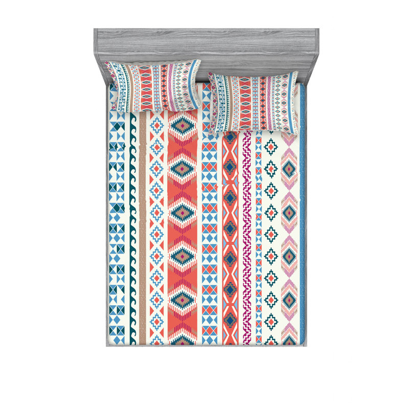 Ensemble de draps à motif géométrique Motifs, Ensemble de draps pour lit double avec un drap-hou
