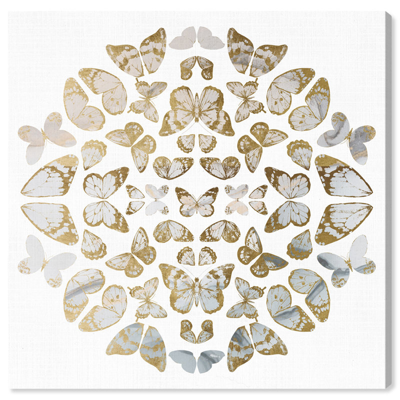 Animaux, kaléidoscope, papillon, mandala, art moderne sur toile dorée, H 20 po x l 20 po x P 0,8 po