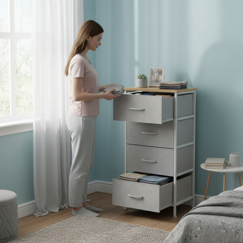 Enegess 4 Drawer Storage Dresser Chest, Gray/White