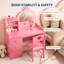 Coiffeuse pour enfants avec lumières - coiffeuse pour tout-petits 2 en 1 avec tabouret et tiroirs Princess, bureau de coiffeuse pour filles en bois-913731060