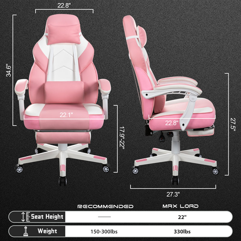 Gaming Chair with Lumbar Support, Pink