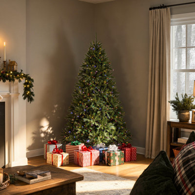 Sapin de Noël artificiel vert en sapin de 6,5 pi avec 1000 lumières DEL blanc chaud