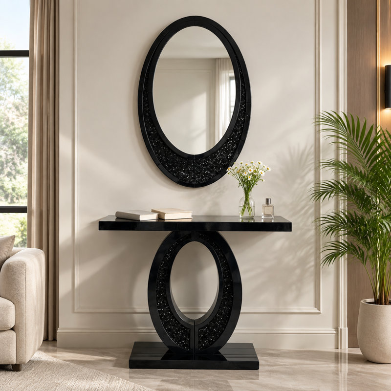 Table console artisanale en miroir à effet diamant broyé