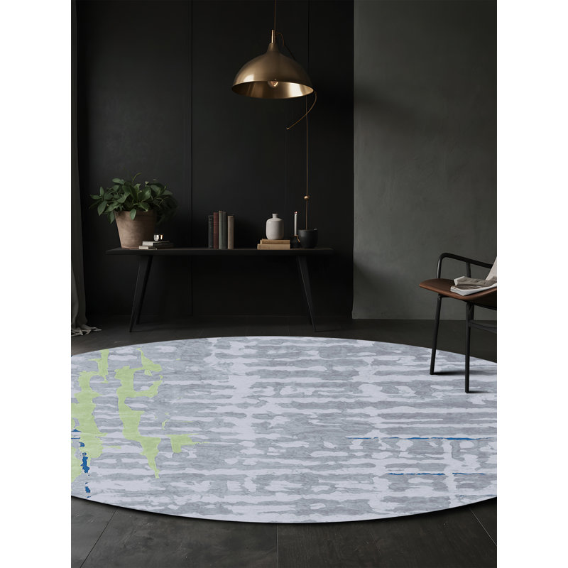 Machine Washable Gray Area Rug, Round 3'